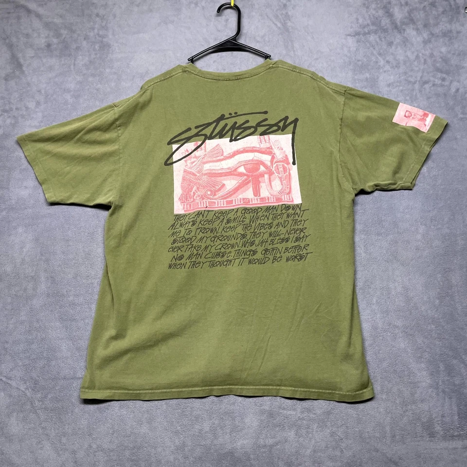 Stussy Egypt Y2K T Shirt Mens XL Olive Green Graphic Print Streetwear Outdoor - Image 2 of 4