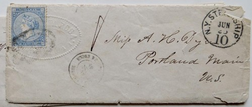 1868 Cuba to Portland Maine US Steamship cancel 10