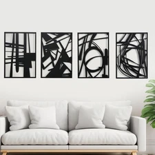 Minimalist Matte Finish Metal Wall Art Set of 4 for Living Room,