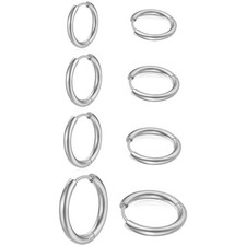 Small Silver Huggie Hoop Earrings Set for Women, 4 Pairs Silver/4