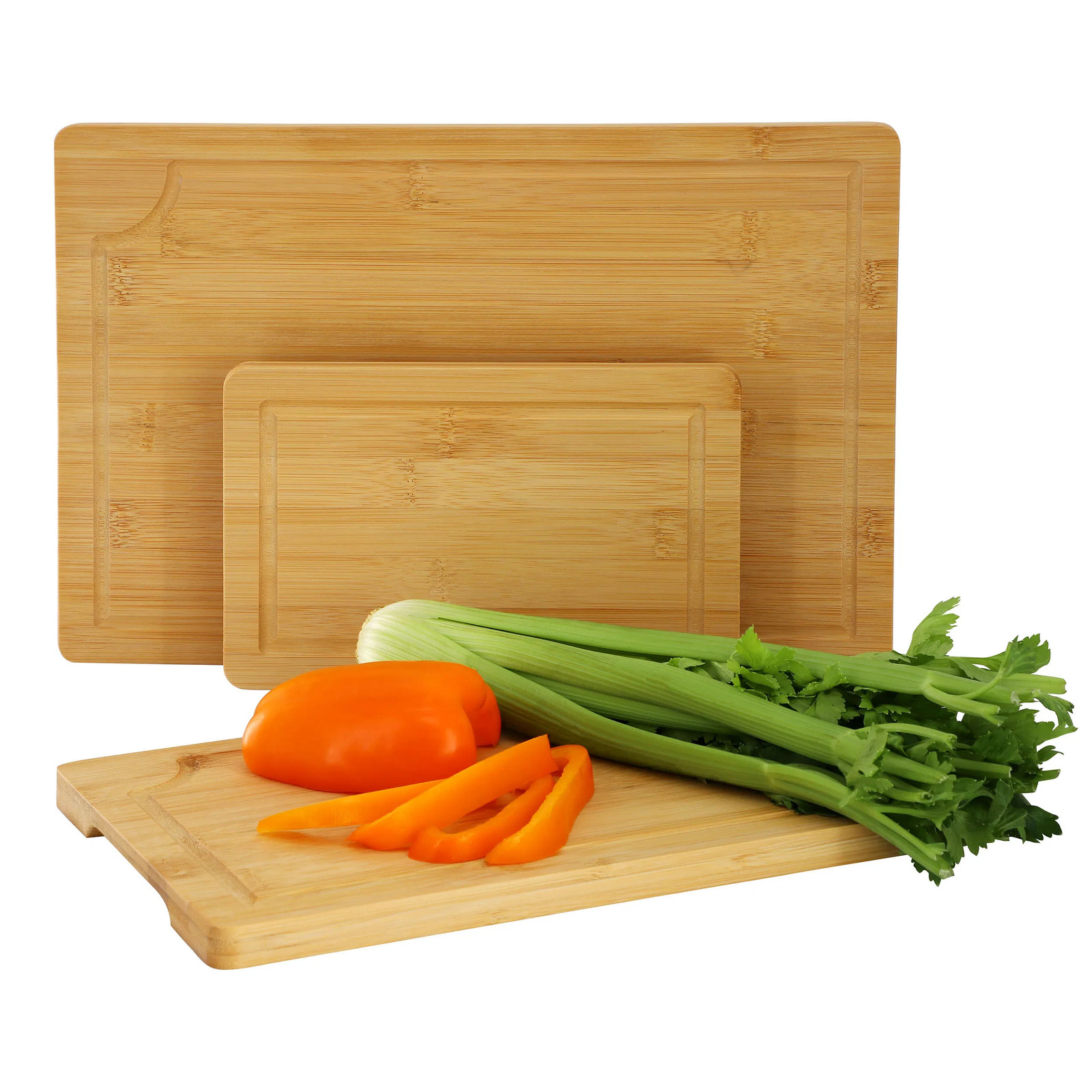MegaChef 3 Piece 9 Inch, 12 Inch, and 15 Inch Bamboo Wood Cutting Board Set with