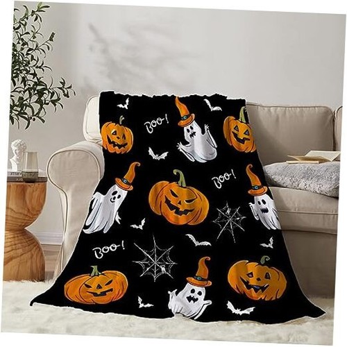 Halloween Throw Blanket Black Spooky Pumpkin Ghost Throw Blanket for Couch