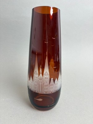 CARL ROTTER Vase Fische Vögel Hanse Lübeck Kristallglas Bernstein Glasschliff