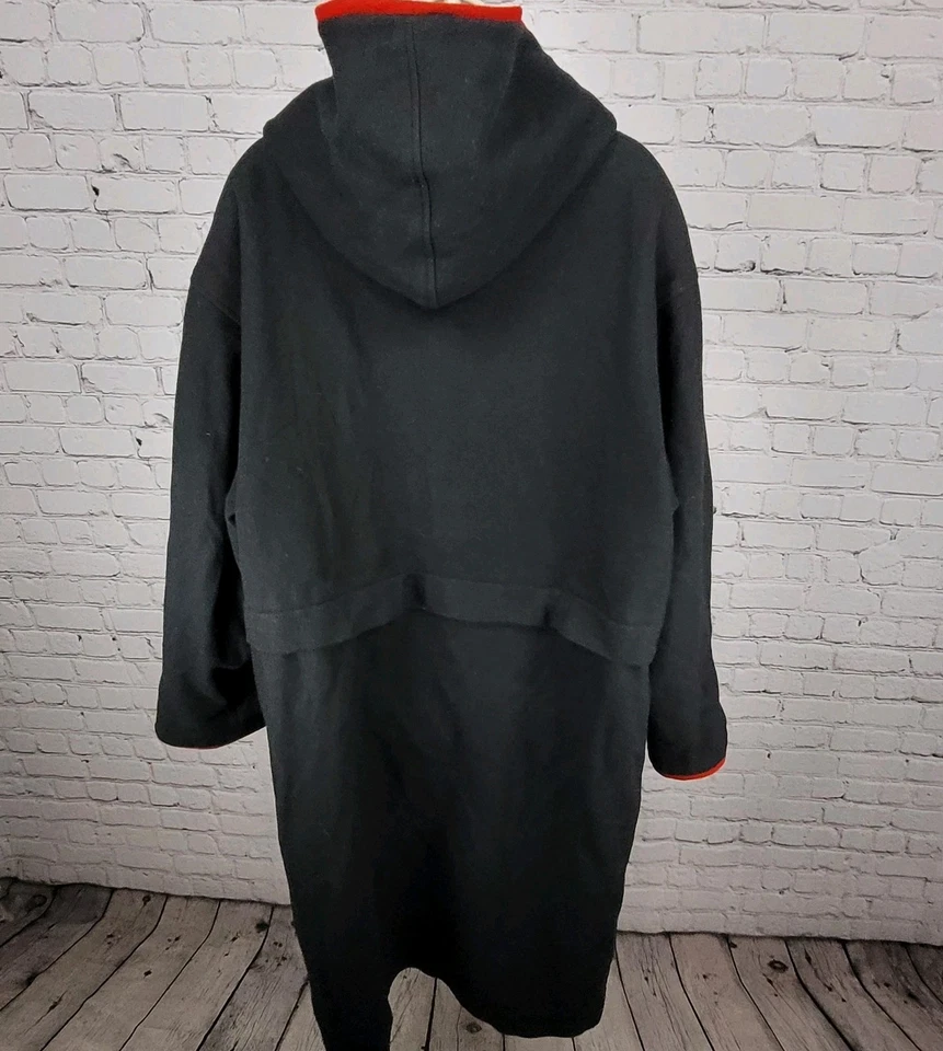 Casaco Herman Kay preto vermelho mistura de lã com capuz longo abotoado pesado 20W vintage - Imagem 2 de 4