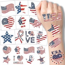 120 Pcs 4th of July Temporary Tattoos, 60 Designs USA Patriotic Tattoos,