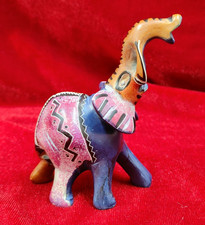 African Elephant Abstract Figurine Carved Stone Hand Painted 3.5