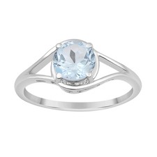 Round Aquamarine 925 Sterling Silver Solitaire Split Shank Women Ring