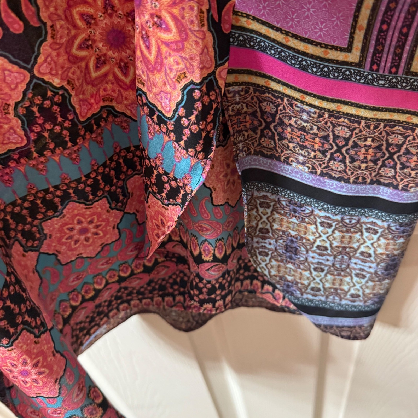 Rose Olive Patchwork Print Button Up Long Sleeve … - image 8