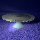 VTG Fenton White Hobnail 12.5" Milk Glass Pedestal Cake Plate Manganese Glow