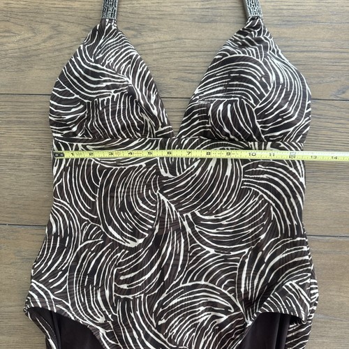 Jantzen 1 PC Swim Suit *Sz 10 Brown/Cream Jungle Animal Print Halter V Neck - Picture 2 of 16
