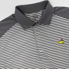 Masters Tech Polo Shirt Mens Medium Short Sleeve Golf Performance Gray Striped