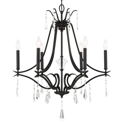 Minka Lavery 4446 Laurel Estate 6 Light 27"W Crystal Chandelier - Coal - Picture 1 of 2
