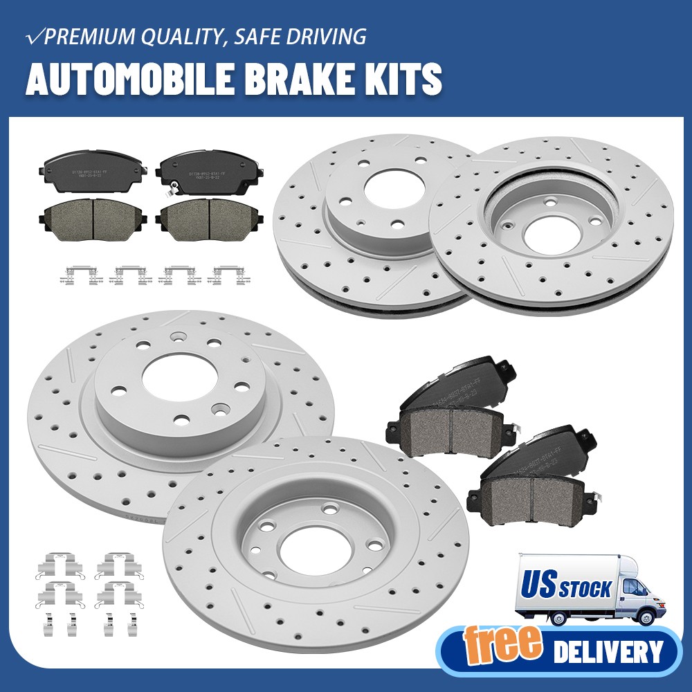 FWD Front & Rear Drilled Brake Rotors Ceramic Pads Kit for 2