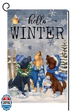 BLKWHT Hello Winter Dogs Garden Flag 12x18 Vertical Double Sided Farmhouse We