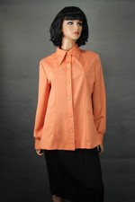 Vintage 70s Shirt Sz L Sears Stretchy Textured Polyester Peach Button Down Top