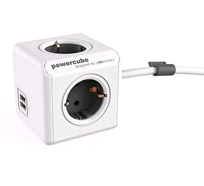 EU Plug, 4 Gang +2 USB A - ALLOCACOC Powercube - 1.5m - 4 EU Power Outlets