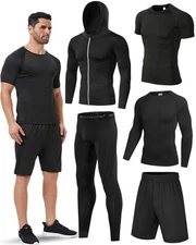 5Pcs Men Compression Workout Set,Compression Pants Shirt Top Long Sleeve Jack...