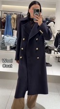 Cappotto donna lungo lana Zara collezione Zw bottoni oro blu scuro taglia M/8845/802