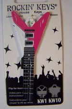 Guitar shape Pink V Electric Kwikset KW1/KW10 house key blank.