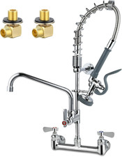 Commercial Sink Faucet with Sprayer 8 Inch Center Wall Mount Kitchen Sink Faucet