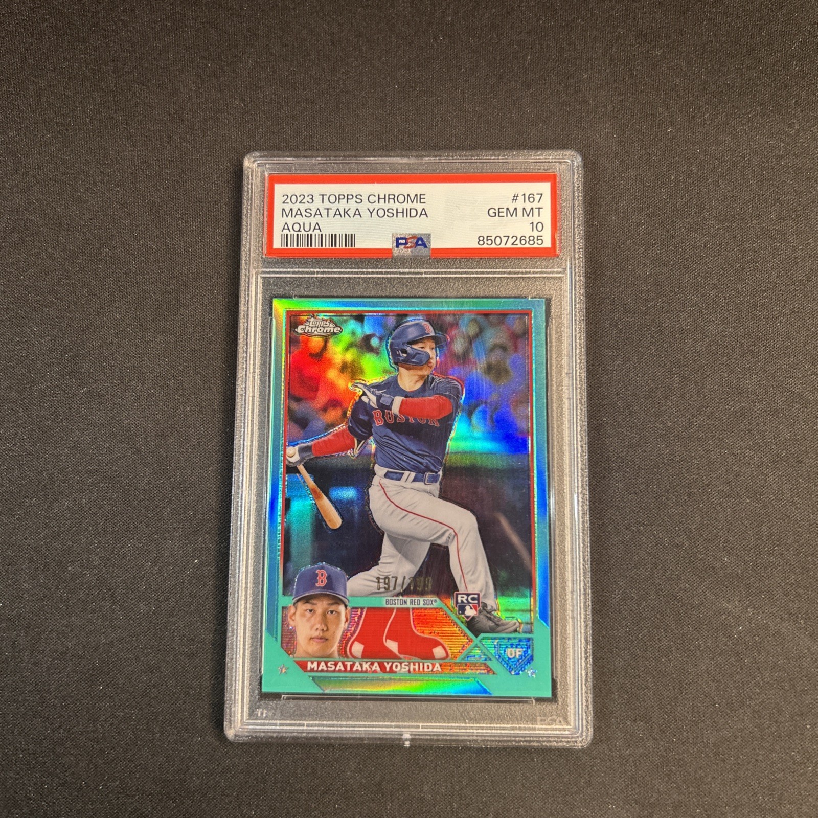 Masataka Yoshida 2023 Topps Chrome #167 Aqua Refractor RC /199 PSA 10