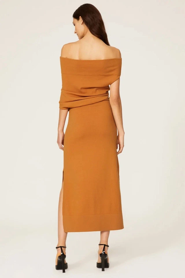 Vestido Altuzarra Kim Lana Tejido Asimétrico Midi Hombro Descubierto Otoño Minimalista PEQUEÑO Foto 4 de 4