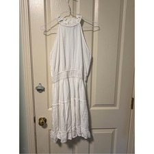 White Halter Midi Dress with Ruffle Neck