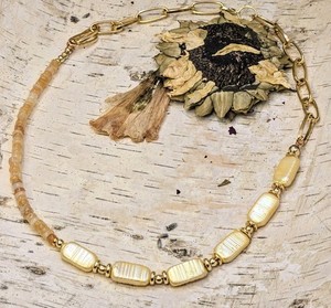 Authentic Nature's Yellow Opal & Yellow Keshi Pearls In Statement Gold Plated Necklace