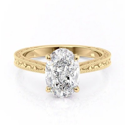 3.39 Ctw Oval Cut Moissanite Engagement Ring Royal Design 14K Yellow Gold Plated
