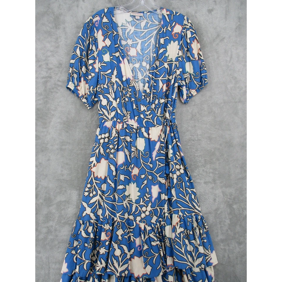 Vestido Knox Rose Envolvente Grande Azul Floral Midi Borla Corbata Bolsillos Boho Azul Foto 3 de 4