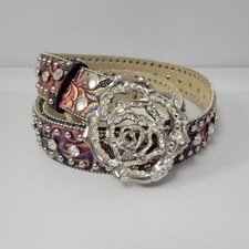 Nocona Rhinestone Belt Sz XL Western Embellished Leather Tooled Ornate Studded
