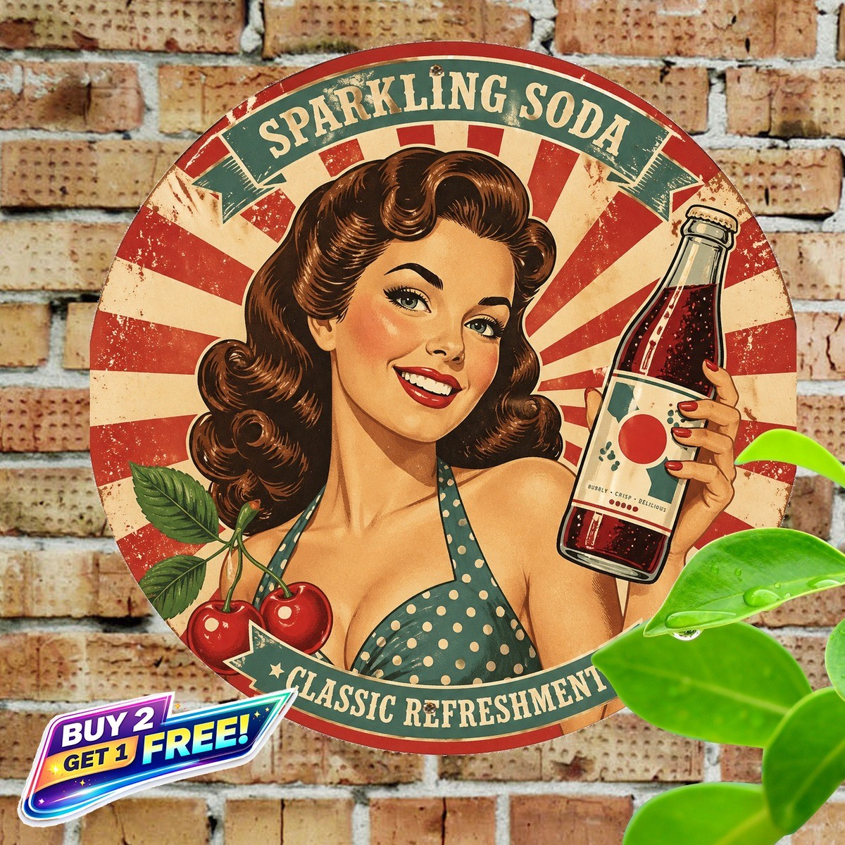 Vintage Beverage Girl Advertising Tin Metal Sign Wall Art