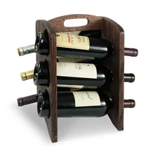CONSDAN Wine Rack, Wine Racks Countertop, Oak Wine Bottle Holder 6 Bottles