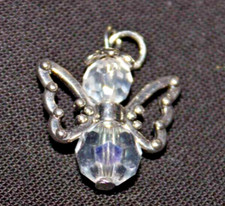 Silver Angel Wings Charm Clear Beads for Bracelets Dangle Charm