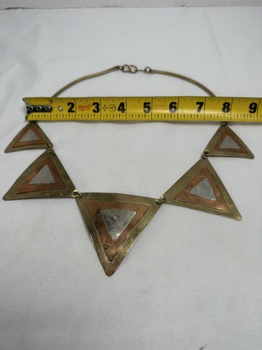 Copper Mixed Metal Statement Necklace Modernist - Picture 9 of 11