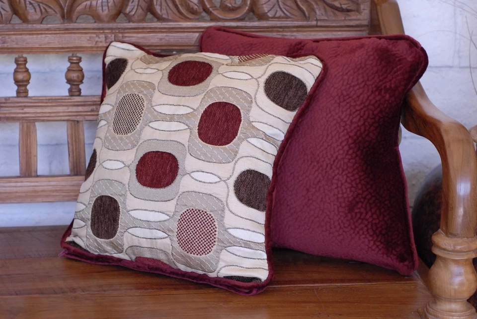 contemporary modern red decorative pillow geometric square complete handmade usa - Image 3 of 4