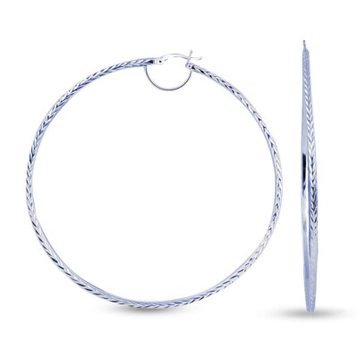 LeCalla 925 Sterling Silver Diamond-Cut Large Hoop Earrings for Women Teen 70 mm