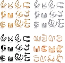 12PC Ear Cuff Stainless Steel Helix Cartilage Clip on Wrap Earrings Non Piercing