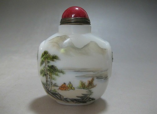 CH0769 Chinese Glass Hand Painted landscape big Snuff bottle Qianlong mark - Picture 6 of 10
