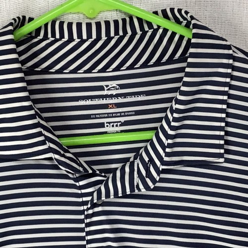Southern Tide Brrr Men’s Polo Size XL Blue White Stripes Short Sleeve Fishing - Picture 3 of 4