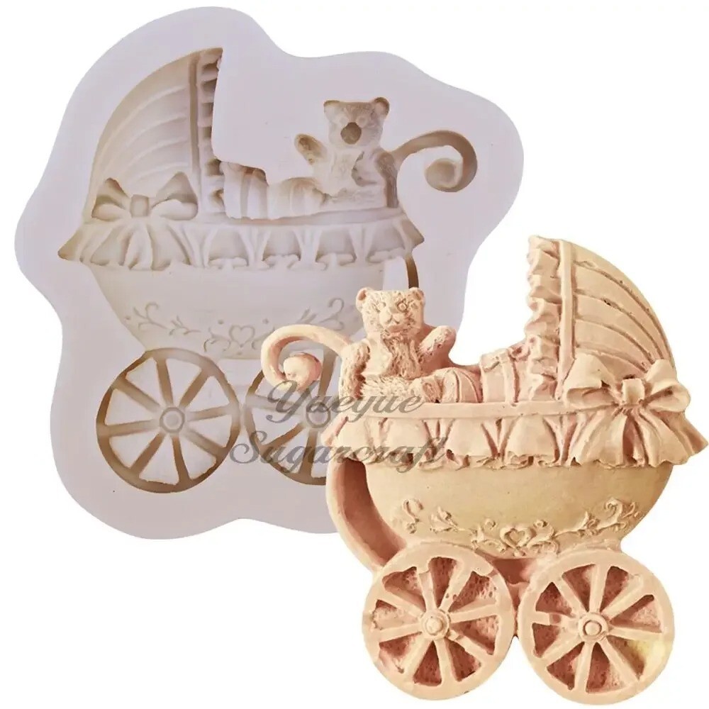 3D Baby Shower Silicone Mold Stroller Gumpaste fondant Cake Decorating Moulds