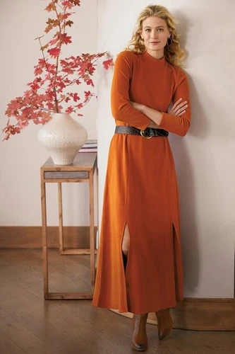 SOFT SURROUNDINGS Marsilia Midi Dress in Soft Jersey, Size M, Color: Amber, NWT