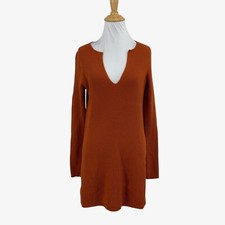 Ett:Twa Dress Womens Small Pumpkin Merino Wool Blend Plunge Notch Anthropologie