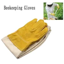 Beekeeping glove Protective Sleeves breathable yellow mesh white sheepskin cloth