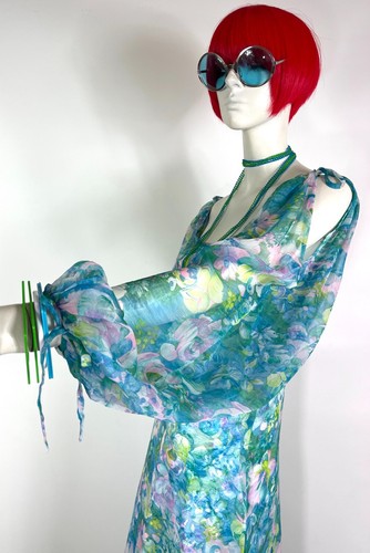 QUAD 1970s psychedelic balloon sleeve maxi dress / hippie / Mod / 1960s Boho - Picture 2 of 9