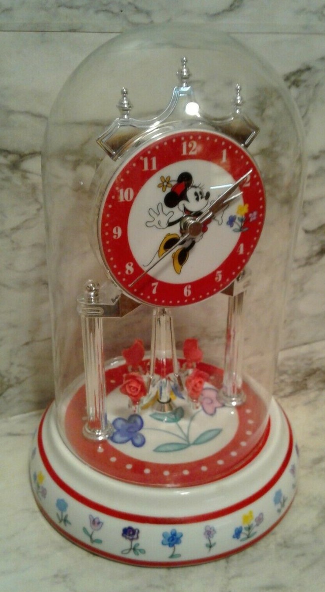 Disney MINNIE MOUSE Anniversary CLOCK Floral Porcelain & Glass