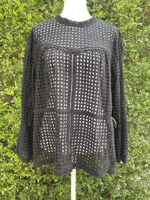 Point Sur Black Eyelet Blouse Waist Cinch High Neck Whimsygoth Sz 14   Career