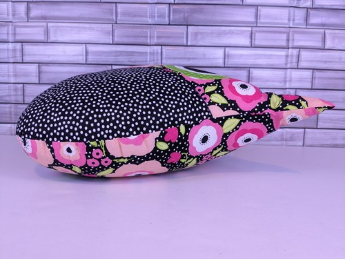 Owl Throw Pillow Handmade Stuffed Plush 14" Patchwork Floral Pink Green Black - Picture 5 of 8