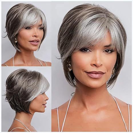 Short Grey Curly Wigs for Women Layered Silver Gray Pixie  display picture 1