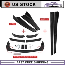 Black Front Bumper Spoiler Body Kit / 86" Side Skirt /Rear Lip Fit For Universal